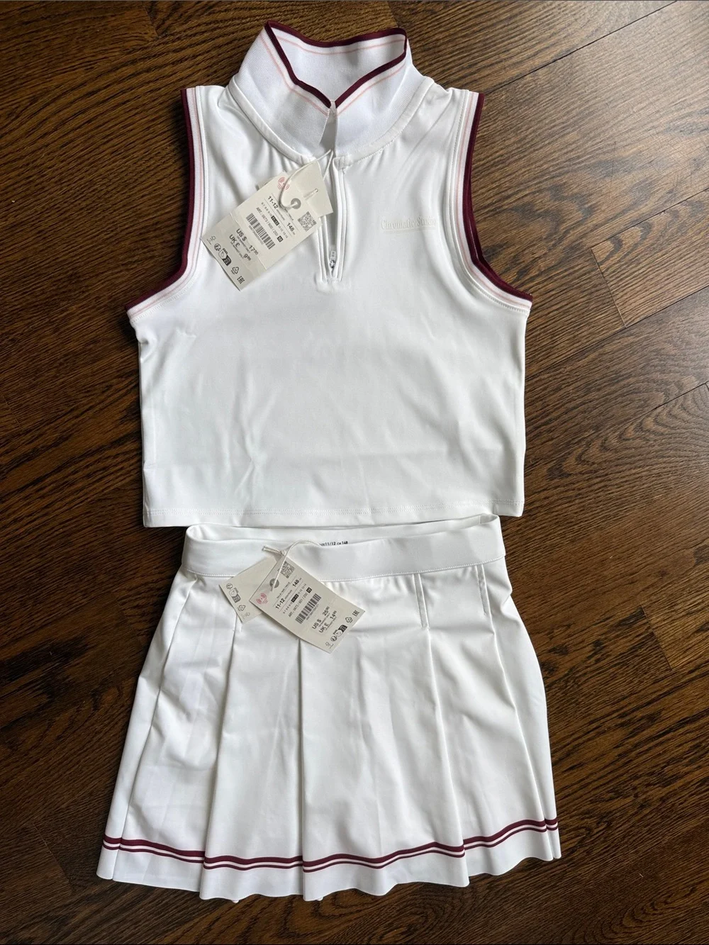 Zara White Tennis Matching Set with Maroon Trim